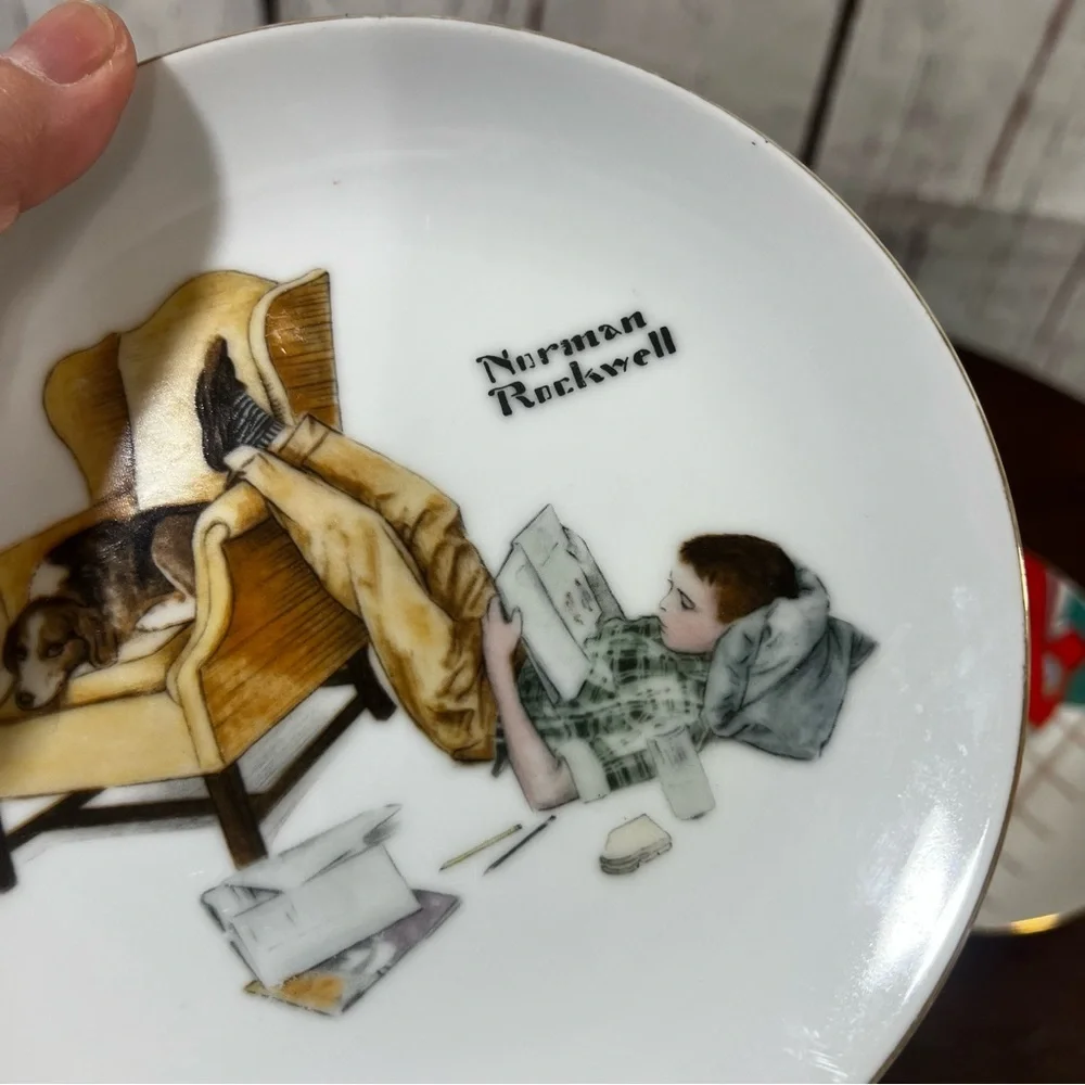Norman Rockwell & Japanese Geisha Designs Decorative Collector Plates Vintage 80
